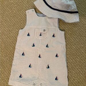 Little Me Seersucker Overall and Hat
